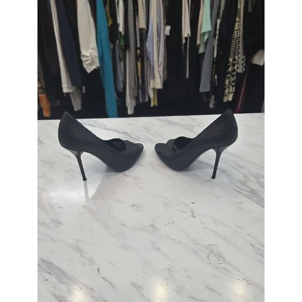 Gucci Black Embossed Open-Toe Stiletto Pumps